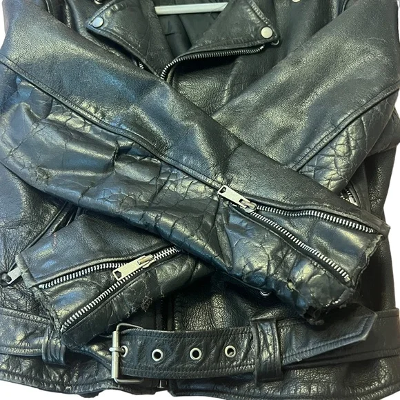 Leather Jacket Biker Motorcycle Men'sSMALL/MEDBlack90's